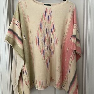 Ralph Lauren 100% Cotton Cream and Pink Geometric Poncho size Small/ Medium